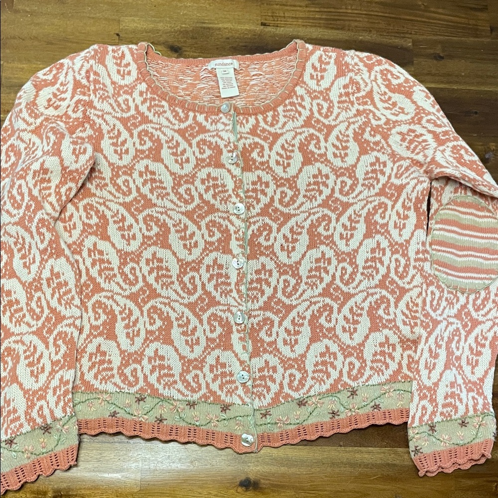 Sundance Coral Sweater Cardigan with Floral Embroidery